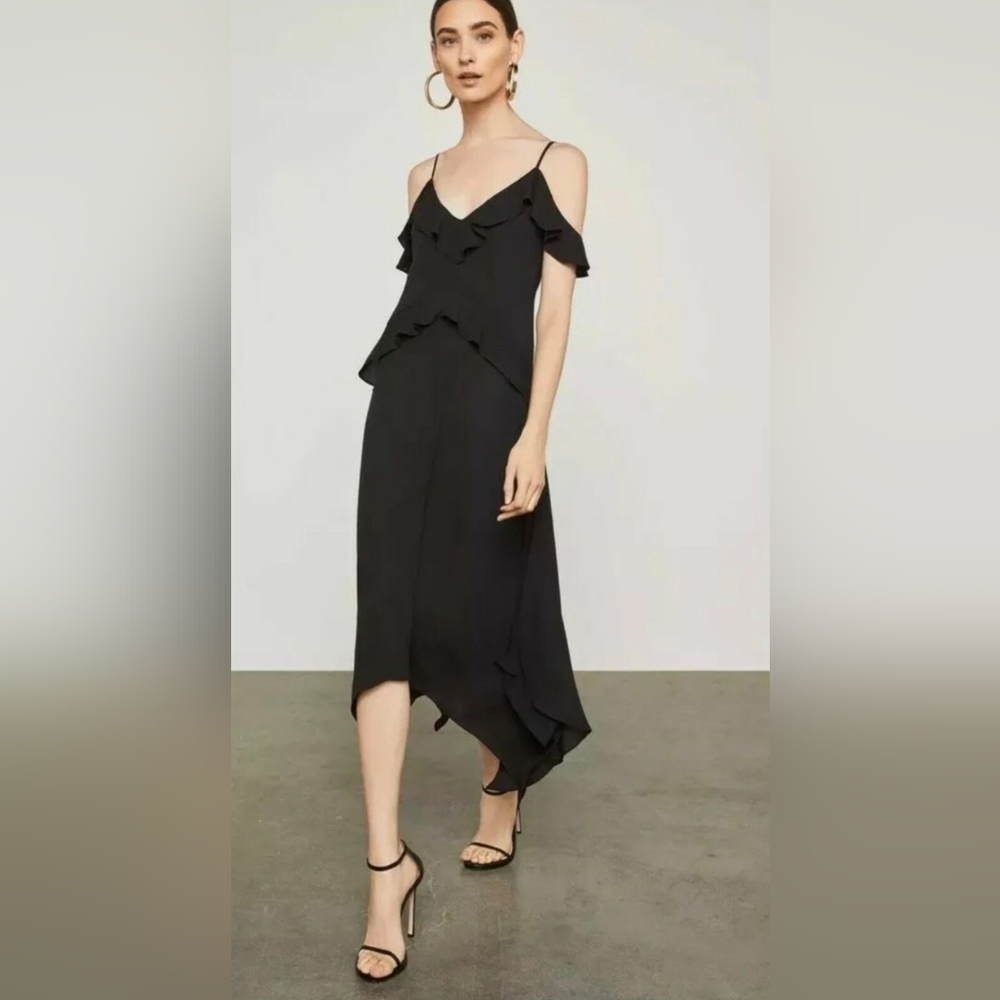 NWT Elegant Black Ruffle Midi Dress From BCBG Maxazria